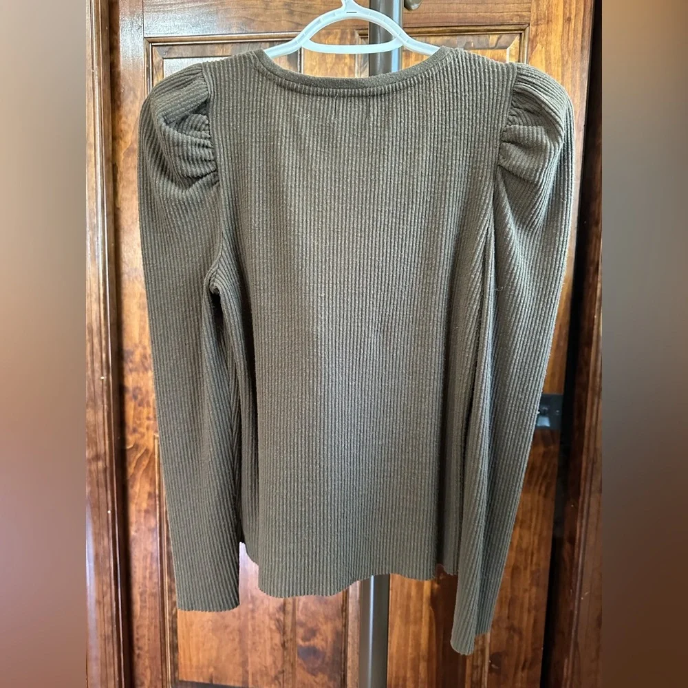 NATION LTD Long Sleeve, Poof Shoulder, Ribbed Top Size Small, Brown - Picture 5 of 5